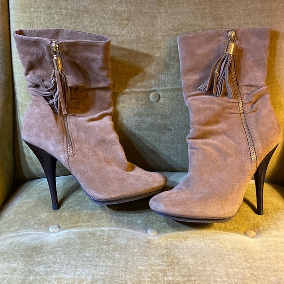 Michael Kors Shoes - Michael Kors beige suede boots, zip on the outside, 5,5” heels